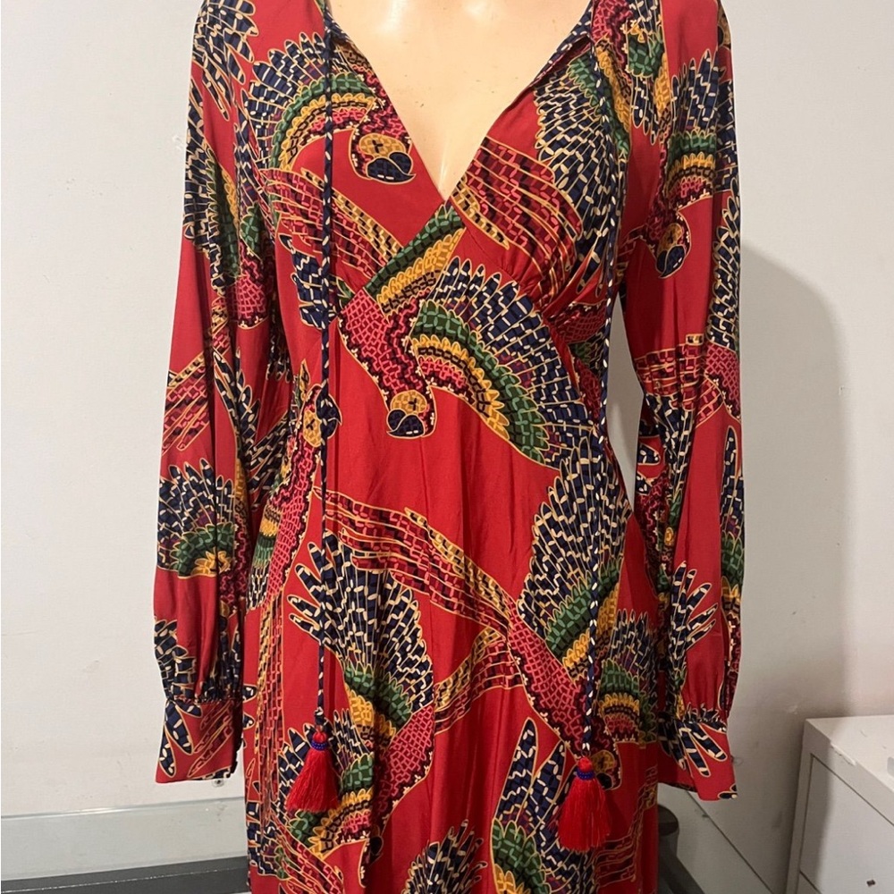 FARM RIO Vibrant Red Patterned Parrot Women's Dress